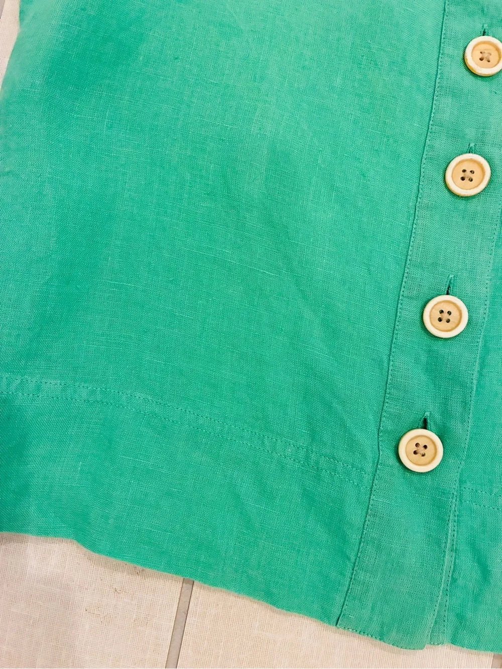 J. Crew Kelly Green Button-Front Puff Sleeve Linen Top XS